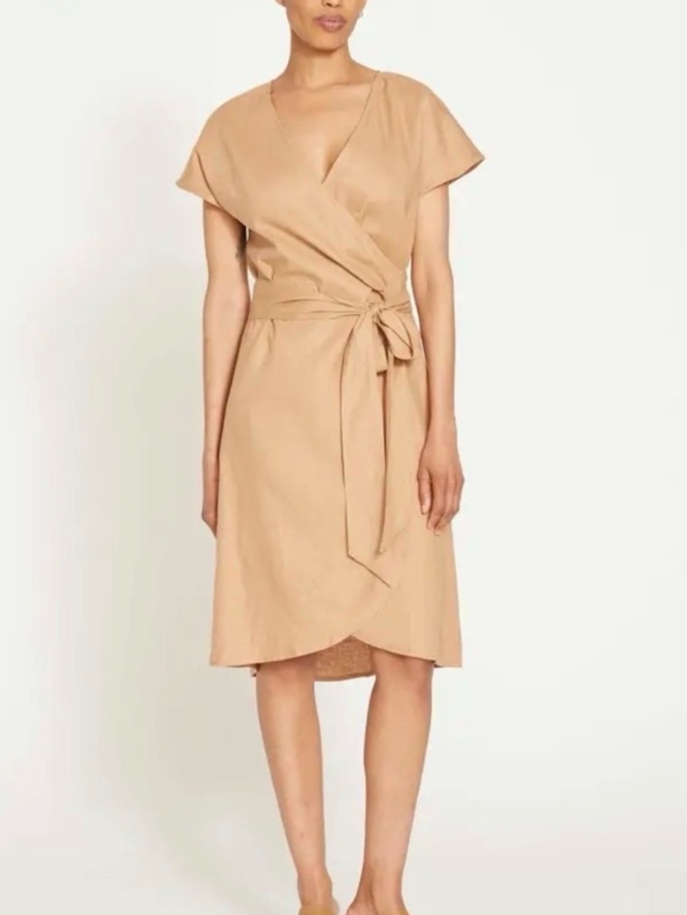 NWT S Universal Standard Midi Tulip Hem Linen Blend Wrap Dress